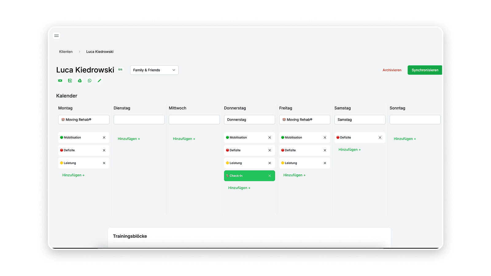 Individual client view in Moving Monkey's software